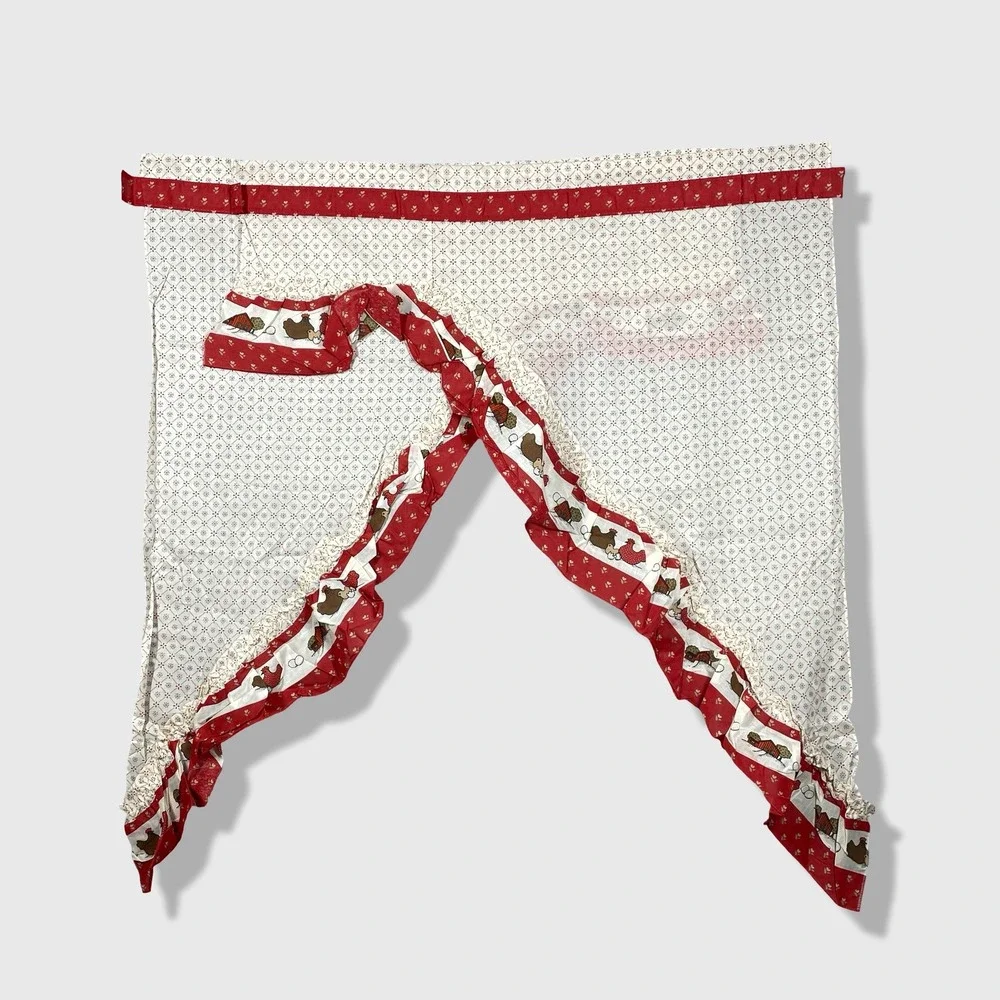 Valance Kitchen Curtains Set of 4 Red White Chicken‎ Farmhouse Country Decor